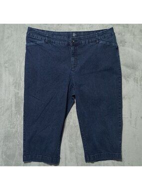 St Johns Bay 18W Capri Pants Blue Denim Dark Wash Cotton Blend Casual